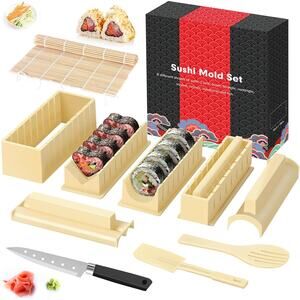 Sushi Making Kit- All In One Sushi Set 10 Piece Plastic with 8 Different Shapes